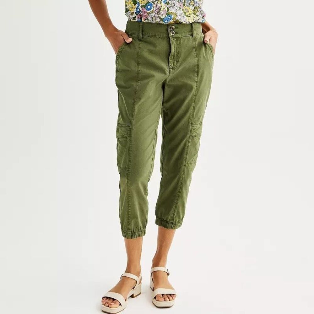 SONOMA Utility Capri Pants Womens 12 Olive Green Cargo Pockets NEW